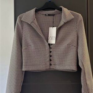 Zara Blazer Black and Beige Gingham Button-Down